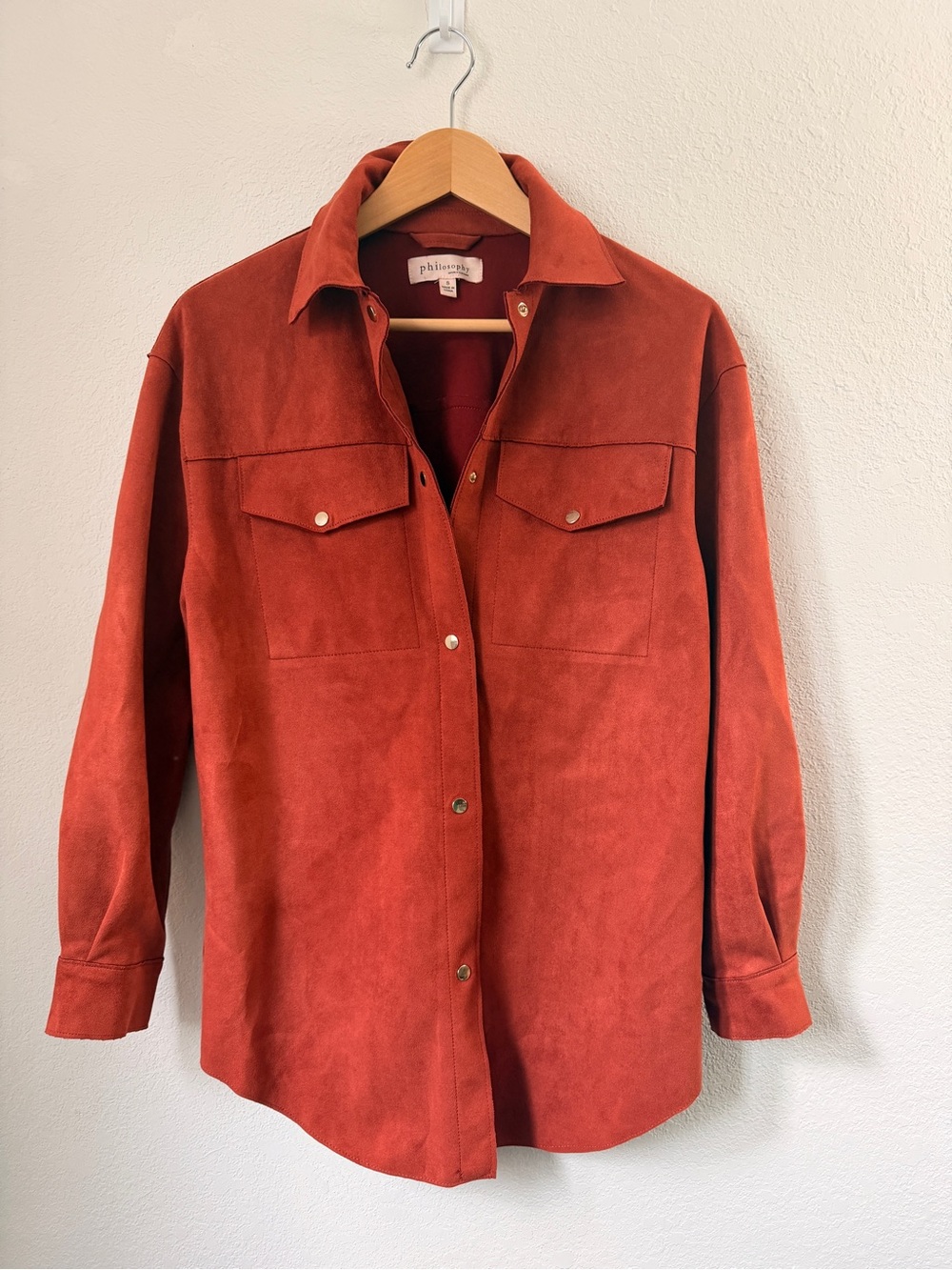 Philosophy Burnt Orange Suede Button-Front Shirt Jacket
